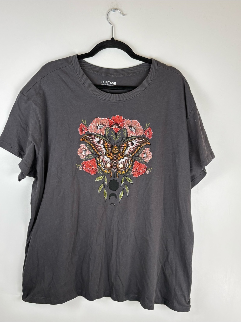 TORRID Womans 2X Heritage Jersey Crew Tee Shirt Butterfly Gray